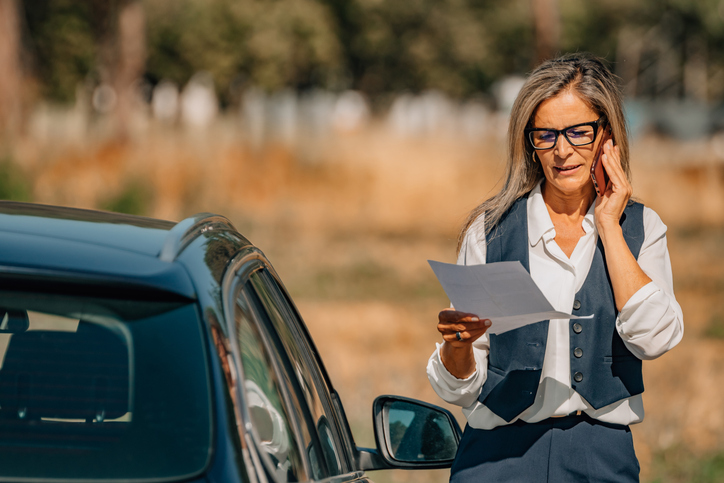 woman reading a document while on phone after a car accident - can I sue for a car accident with no injuries?